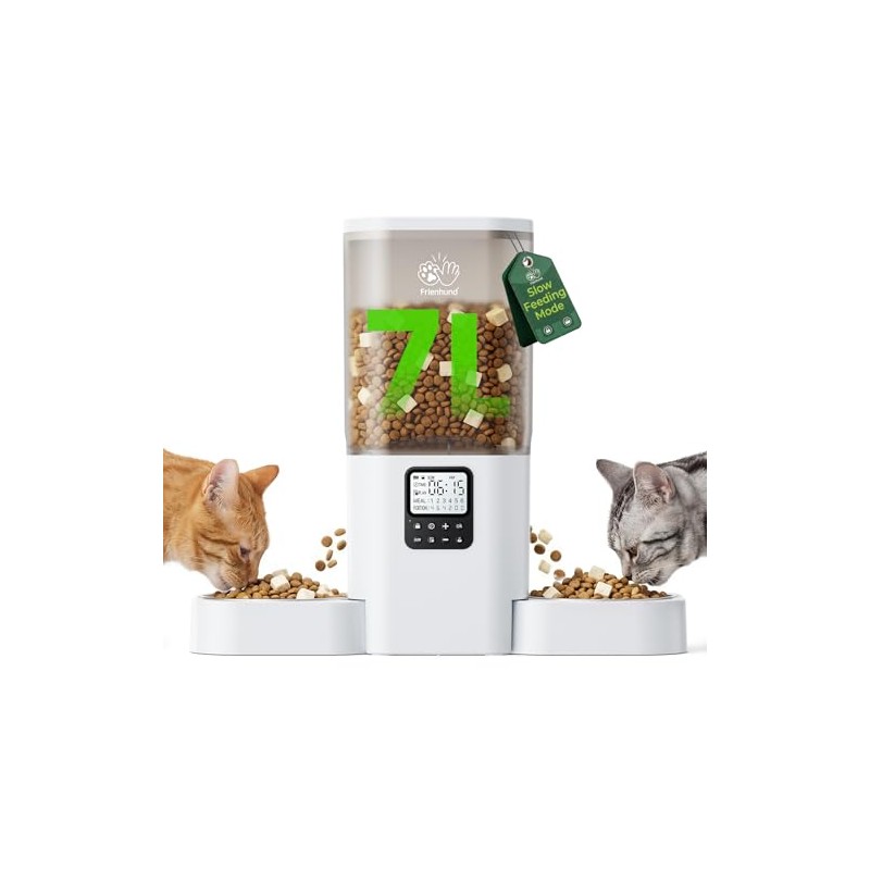 Frienhund Timed Automatic Cat Feeder 2 Cats with Slow Feed: