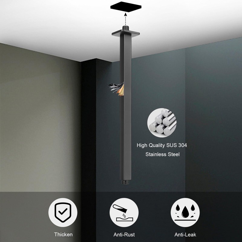 HarJue Ceiling Mounted Shower Arm, Rain Shower Square Extension Arm