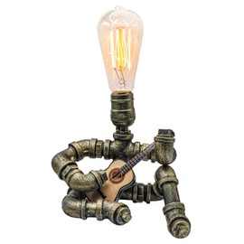 Pick-A-Palooza Vintage Guitar Player Lamp with Light Bulb for Head and Guitar Music Stand - Moveable Industrial Retro Style Swivel Arms and Legs for Different Positions