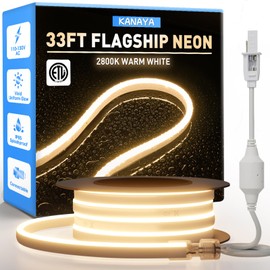 KANAYA 33ft Led Neon Rope Lights Warm White 2800K, ETL Listed Neon Light Strip IP65 Waterproof, AC 110-120V Connectable Flexible Neon Rope for Home Commercial Building Indoor Outdoor Decor