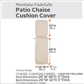 Classic Accessories Montlake Water-Resistant 80 x 26 x 3 Inch Outdoor Chaise Lounge Cushion Slip Cover, Patio Furniture Cushion Cover, Antique Beige