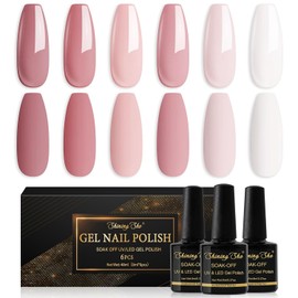 Shining She UV Nail Polish, 6 Colours Gel Polish uv Pastel Pink White Nude Pink Dark pink Nude gel polish Soak-Off UV Gel Nail Polish for Beginners nail Salon DIY, 8ML