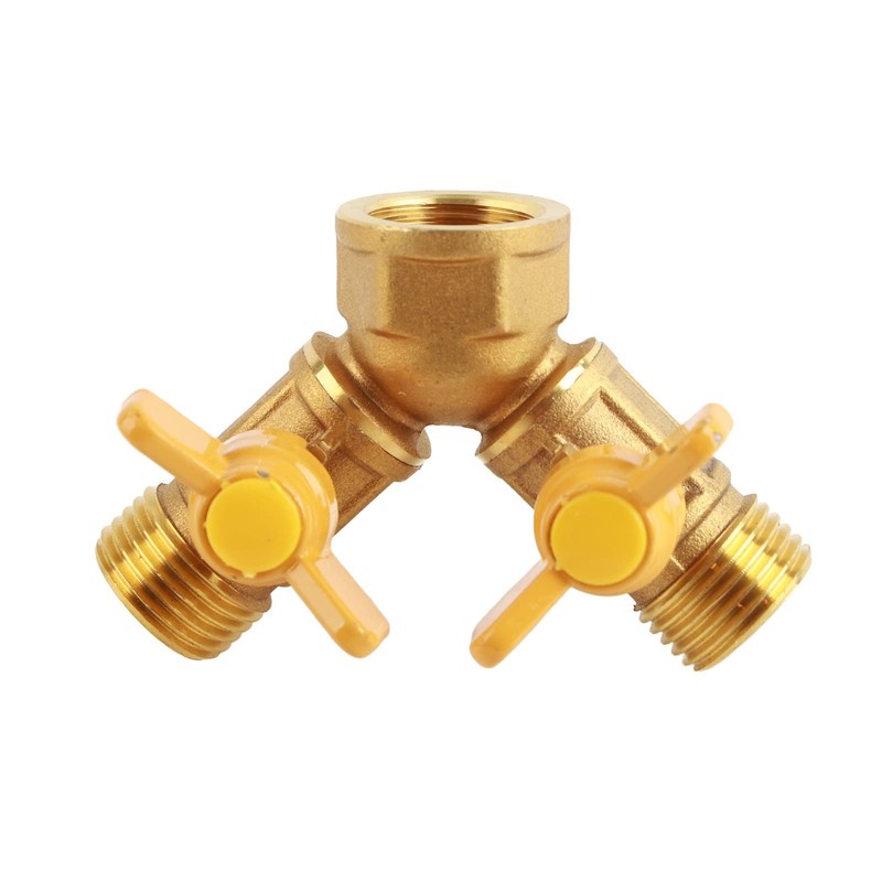 Brass Dual Tap Hose Adapter 2 Way Splitter Valve for
