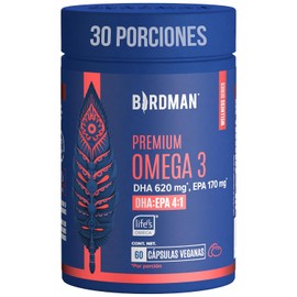 Birdman Omega 3 Vegano Premium | Ratio DHA:EPA 4:1 | a base de Algas | 100% Vegetal, Sin Contaminantes | Cápsula Vegana | 30 Porciones | 60 Cápsulas