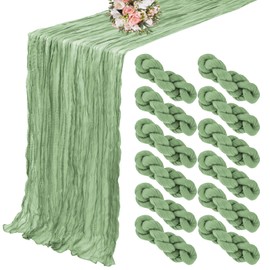 12 Pack Cheesecloth Table Runner 20 x 120 inch Cheese Cloth Table Runner Bulk,Romantic Boho Sheer Gauze Fabric Table Runners for Wedding Reception,Party,Bridal Shower Table Decor(Olive Green)