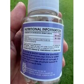 Glow & Grow Vitamin C Supplement for Men & Women Hair, Skin & Nails | Vegan & Allergen-Free | Natural Skin & Hair Support | Made in UK | Daily Beauty Nutrition | 60 Capsules