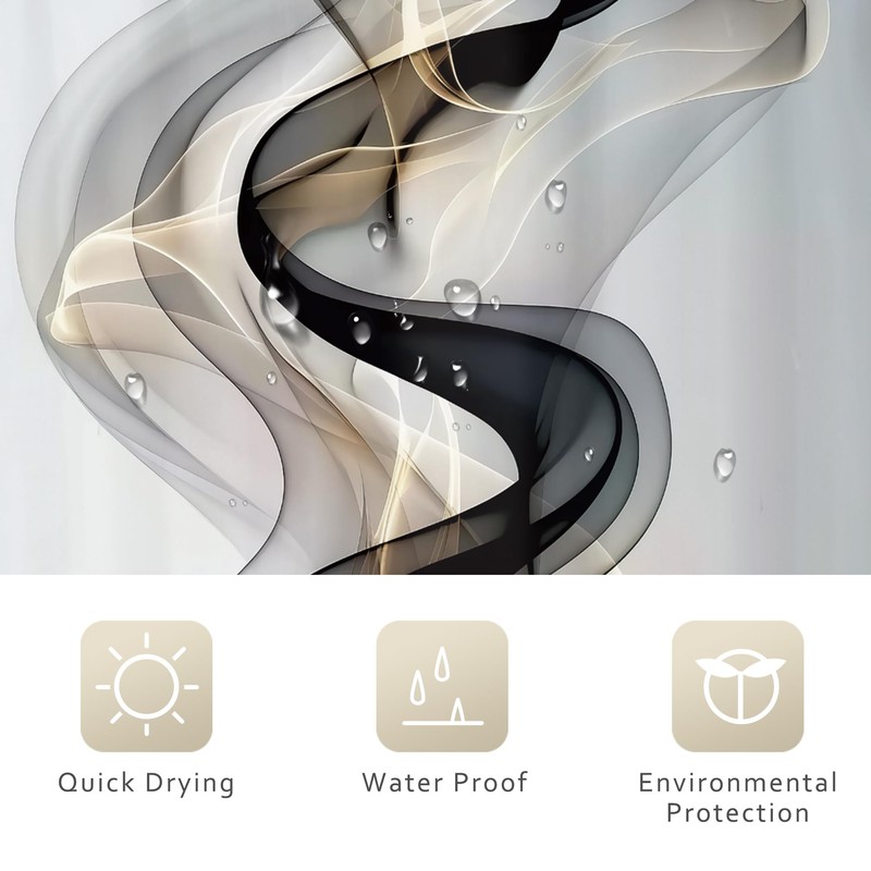 Riyidecor Abstract Black Gold Shower Curtain 60Wx72H Inch Modern Luxury