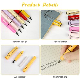 Ainiv Inkless Pencil Forever Pencil, 6 Sets Infinity Pencil Everlasting Pencil with Eraser, Reusable Infinite Pencil with Extra 6 Replaceable Nibs, Endless Pencil for Home Office School Supplies