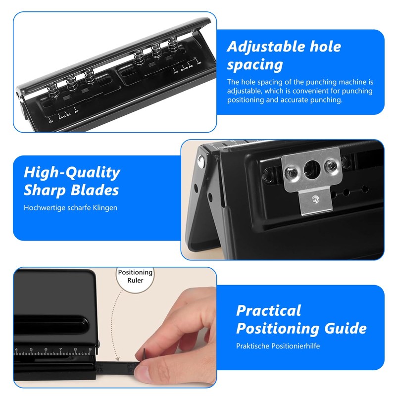 Adjustable 6 Hole Hole Punch, Metal Hole Punch Binder Puncher,