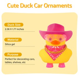 wonuu Cute Ducky in Shoes, Car Dashboard Decorations Pink Cowboy Hat Rubber Ducks, Duck for Car Ornament Accessories with Hat, Glasses, Scarf, Shoes, Necklace, Rose