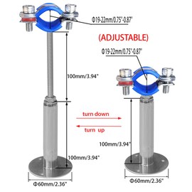 POTONZ Wall Mount Ceiling Mount Pipe Supports,Adjustable Pipe Clamps 、Hangers、Stainless Steel 304,2PCS Suitable for Pipe OD 19-22mm Adjustable Height 100-200mm