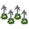 KOVOT Set of 4 Hanging Wreaths with Plaid Ribbon Bow.