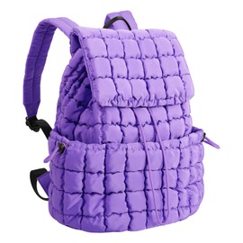 XSUIOY Quilted Backpack for Women Small Lightweight Puffer Backpack Nylon Casual Daypack Top Flap Drawstring Padding Backpack, Purple, Small, Modern