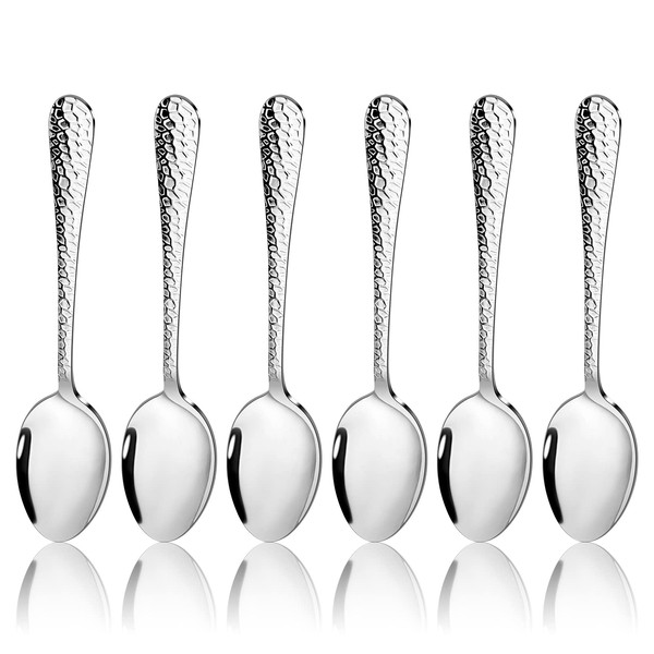 Dinner Spoons, HaWare Stainless Steel Spoon Set of 6, Modern Hammered Table Spoons for Home Restaurant, Round Edge & Mirror Polished, Dishwasher Safe, 20cm