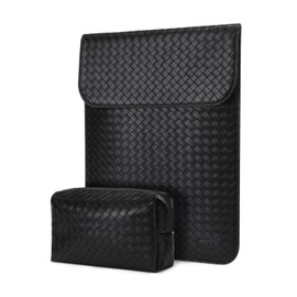 MOSISO Laptop Sleeve Compatible with MacBook Air 13 inch M3 A3113 M2 A2681 M1 A2337 A2179 A1932/Pro 13 M2 M1 A2338 A2251 A2289 A2159 A1989 A1706 A1708, PU Leather Woven Case with Small Bag, Black