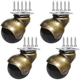 MySit 2 Inch Antique Brass Ball Caster Vintage Casters Swivel Top Plate Caster Wheels Set of 4 Furniture Wheels for Coffee Table, Cabinet, Kitchen Cart