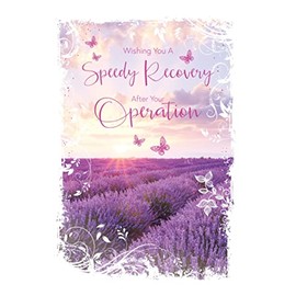 Cherry Orchard General Female Open Get Well Soon Card for Women - Recover from Your Operation - Lavender Fields with Purple Foil