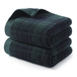 REDKISS 100% Cotton Hand Towels for Bathroom, Green Checkered Towel, 2 Pack