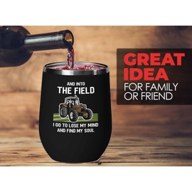 Farmer Black Edition Wine Tumbler 12oz - Into the Field B - Dry Farming Farm ranch Market Garden Agricultural Seed Drill Acre Hay Tractor Farmer Crops