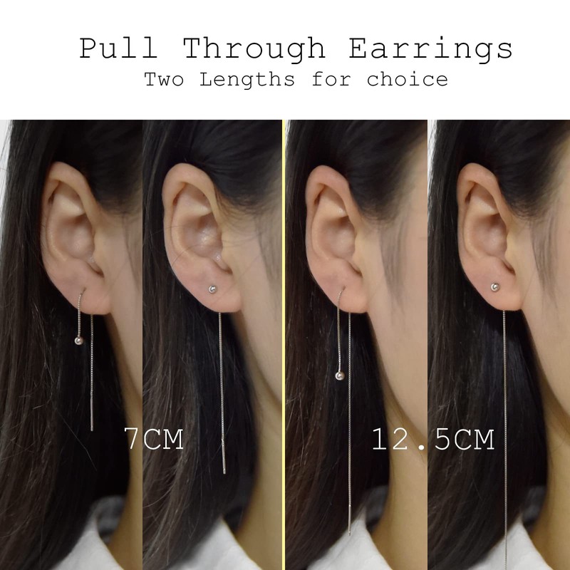 Simple Ball Pull Through Earrings 120mm 925 Sterling Silver for