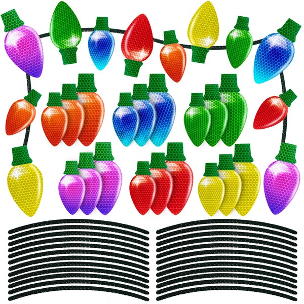 90 Pieces Christmas Car Refrigerator Decorations - 42 Reflective Bulb Light Shaped Magnets 48 Magnetic Wires Ornaments Set Xmas Holiday Cute Decor
