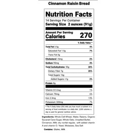 Jim's Amazing Cinnamon-Raisin Bread - Made with Whole Cell Wheat/All Natural / 2lb Loaf - 12 Loaves