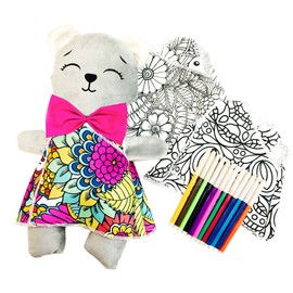 OSO DE PELUCHE didáctico y divertido con 3 vestidos mandala para colorear lavables y reutilizables incluye set de plumones Regalo inolvidable para niños y niñas creativos, juguete educativo