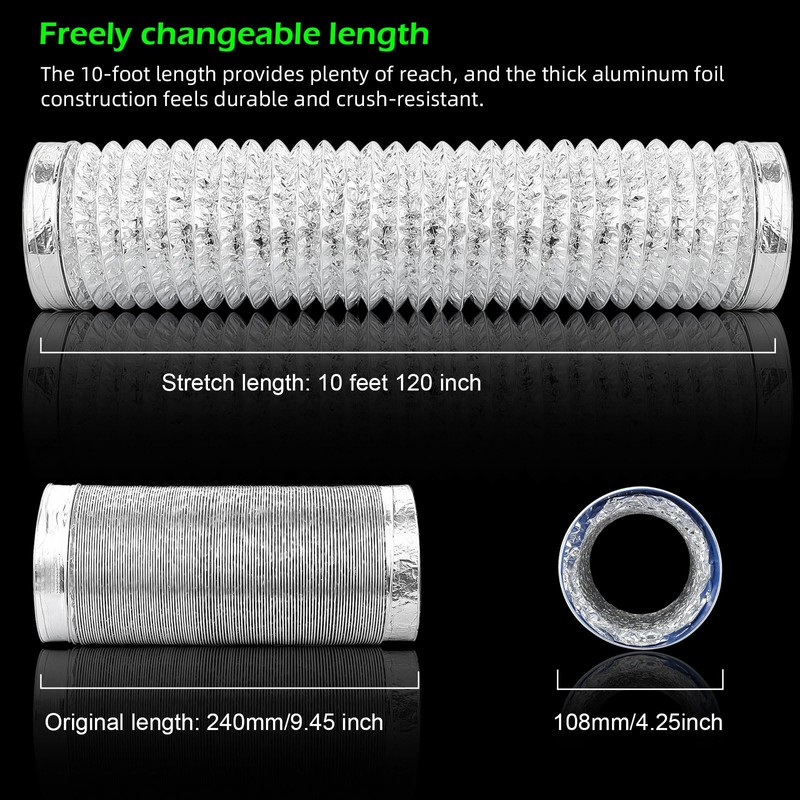 WDERAIR 4-Inch Aluminum Flexible Dryer Vent Hose Duct, 10FT HVAC