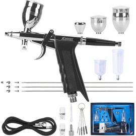 XDOVET Airbrush Use with Compressor - Dual Action Air Brush Set with Trigger Switch - Paint Cups, Nozzles, Needles and Hose Inside for Tattoo, Makeup, Nail, Model, Art Hobby