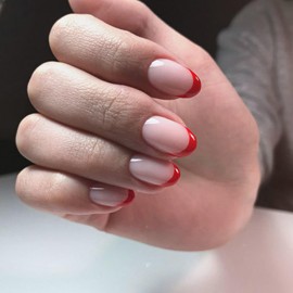 Modelones Red French Tip Press on Nails Short, Spring Oval Fake Nails, Reusable Nail Kit with Nail Glue Adhesive Tabs Mini Nail File, Nails Press Ons 32Pcs 16Sizes, Women Girl Gift