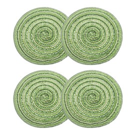 sourcing map 4pcs Round Braided Placemats 4" Non-Slip Round Table Mats for Dining Tables Washable Heat Insulation Woven Placemats Indoor Outdoor for Family Holiday Dinner, Green