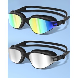 MOXTOYU Swimming Goggles 2 Pack, Professional Anti Fog No Leaking UV Protection Wide View Swim Goggles for Women Men Adult Youth