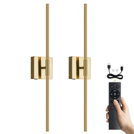 Battery Operated Wall Sconces Set of 2, Battery Wall Sconce with Remote Control, 350°Rotate, LED Rechargeable Sconces,3000K-6000K Wireless Wall Light for Bedroom, Living Room, Hallway(Gold,24Inch)