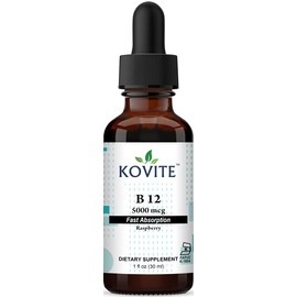 Kosher Vitamin B12 Liquid Drops 5000 mcg - Raspberry Flavor 1 Fl Oz