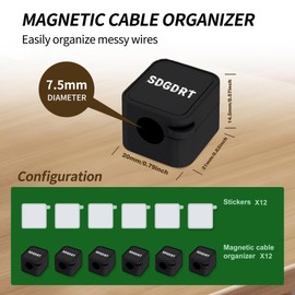 Magnetic Cable Clips, 12 Pack Self Adhesive Cord Holder, Ideal Cable Magnetic Cord Organizer Wire Keeper for Desk, Nightstand, Phone Charger Cable, Computer, Home, Office-Black