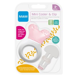 MAM Cooler & Clip Cooling Teether Teether with Clip for Easy Attachment, Extra Small and Lightweight Teether for Babies, Ages 2+ Months, Pink