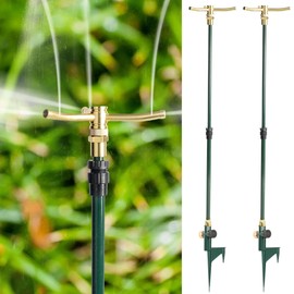 Hourleey 3-Arm Garden Sprinkler, 2 Pack High-Rise Lawn Sprinkler with Adjustable Telescoping Base, 360 Degree Rotation Sprinklers for Large Area Coverage Gardening Watering Lawn Irrigation System