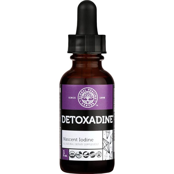 Global Healing Detoxadine - Organic Nascent Iodine Liquid Supplement Drops for Thyroid Support, Detox Cleanse, Metabolism Health and Better Sleep - Non-GMO, Vegan, 200 Servings (6-Month Supply) - 30mL
