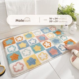 Molesun Floral Bath Mat, Bathroom Rug Non-Slip Soft Shower Rug Microfiber Cute Bath Rug for Kids, Water Absorbent Thick Shaggy Floor Mats for Bedroom, Kitchen, Home Decor, 20" x 31"