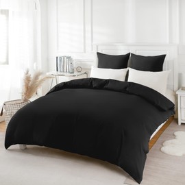 REDKEY 2-Piece Bed Linen Set, 155 x 220 cm Duvet Cover with 80 x 80 cm Pillowcase, Microfibre Bedding Sets with Zip, Cuddly Soft, Black