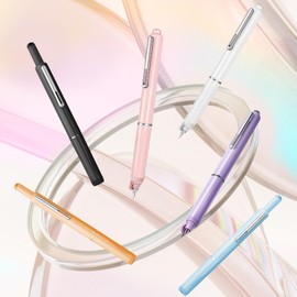 Aiallyo Clictek Fountain Pen Set,Retractable Fountain Pen, Extra Fine Nib Black Ink Pen includes 10 ink cartridges and ink syringes Slim pen body Smooth Writing Sketch Diary Calligraphy Gift(Orange)