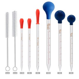 Glass Pipettes Dropper Transfer Pipette Liquids Food Research Dropping Pipettes 0.5 ml 1 ml 2 ml 3 ml 5 ml 10 ml with 2 Drop Brushes (20 cm - 7.8 inches) Pack of 6