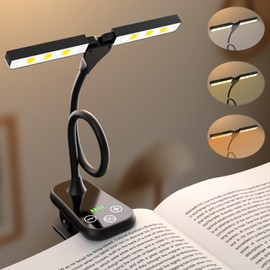 Ruoaueob Rechargeable Clip On Book Light, 3 Color Eye-Care LED Reading Light, 360° Rotatable Bed Reading Lamp, USB Rechargeable, Portable Book Light for Kids, Travel & Office