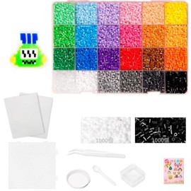 KASELIN Iron Beads, Set of 24 Colors, 0.1 inch (2.6 mm), Approximately 11,600 Seeds, 10 Piece Set (Materials Kit, Beginners Set, Beans, Perler Beads, DIY Handicrafts, Craft Kit, Birthday Gift, Iron