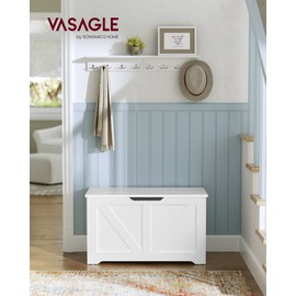 VASAGLE Storage Chest, Storage Trunk with 2 Safety Hinges, Storage Bench, Shoe Bench, Farmhouse Style, 15.7 x 31.5 x 18.1 Inches, for Entryway, Bedroom, Living Room, Cloud White ULSB062T14