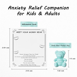 Smile Bear Pocket Hug with Inspirational Affirmation Cards - Anxiety Relief Gifts for Friends and Kids, Mental Health Support Token, Soft Resin Comfort Companion for Stress & Back to School（Lake Blue)
