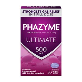 Phazyme Gas Relief, Ultimate Gas and Bloating Relief for Adults, 500 mg Simethicone Fast Gels, 20 Count