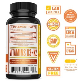 ZHOU D3+K2 - Vitamin D3 K2 Supplement for Women & Men, Immune Support VIT D3 and K2 Supplements, Pure Vegetarian Formula with 5000 IU of VIT D and MK-7-60 Veggie Capsules (Pack of 2)