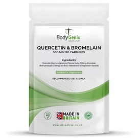 Bodygenix Quercetin & Bromelain Capsules - Immune System Digestive Health Joints Support Antioxidant Boost High Strength Formula Natural Supplement - 180 Capsules 6 Month Supply