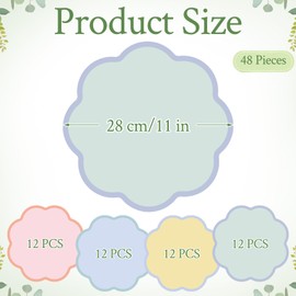 Patelai 48 Pcs Wavy Round Paper Placemats Colorful Pastel Disposable Placemats with Wavy Border for Birthday Wedding Tea Party Banquet Dinner Table Setting
